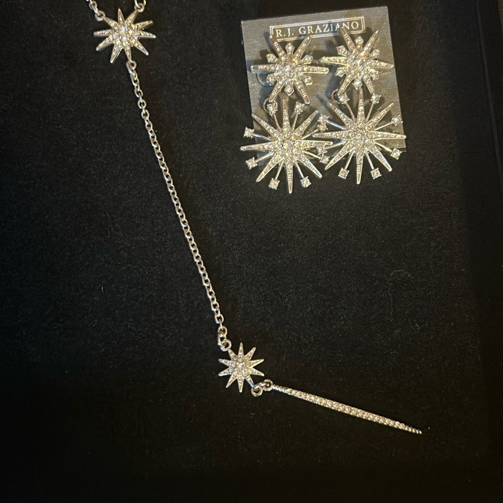 R.J. Graziano Silver Starburst Necklace and Earring Set